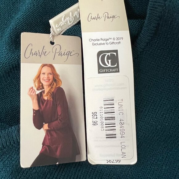 Charlie Paige Womens Tunic Sweater Teal Green Knit Long Sleeve size Small Medium - Picture 12 of 13